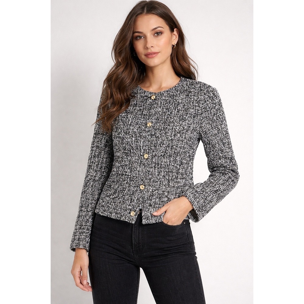 ABERCROMBIE & FITCH Tweed Lady Jacket‎ Small Black White NEW Gold Buttons